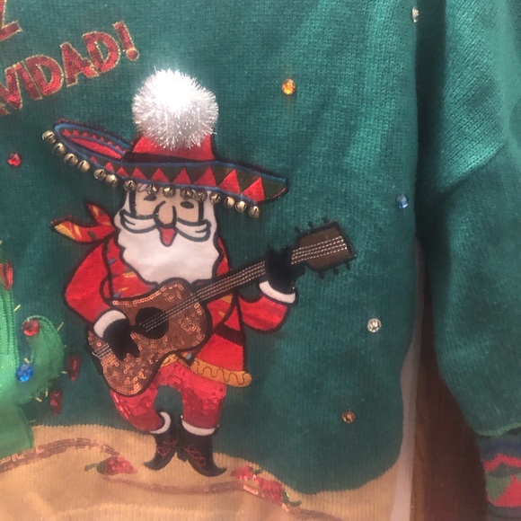 Holiday Time Sweaters Holiday Time Womens Green Christmas Theme Sweater Feliz Navidad Extra